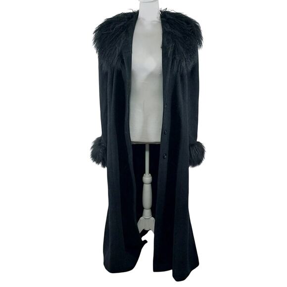 ASHLEY STEWART! STUNNING BLACK FULL LENGTH ALPACA TRIMMED DRESS COAT! SZ 1X - Picture 3 of 12